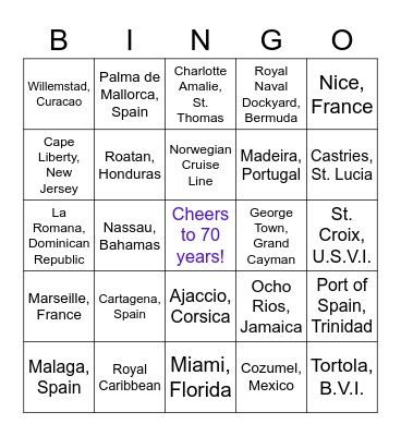 Sassy & Seventy Cruise Ship Bingo Card