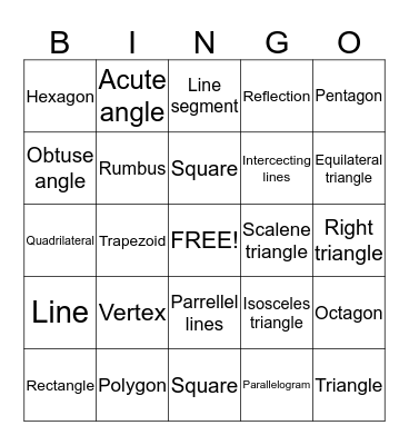 Geometry bingo Card