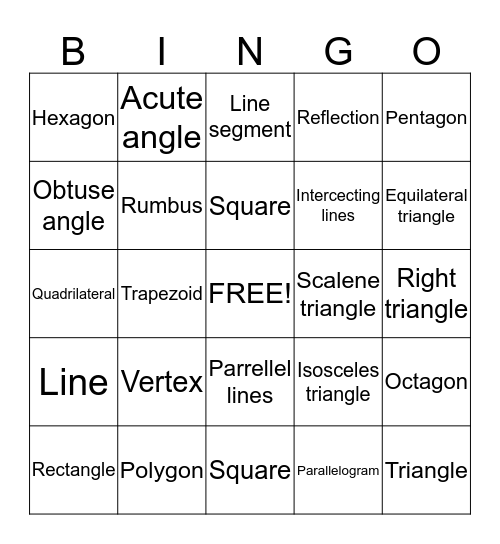 Geometry bingo Card