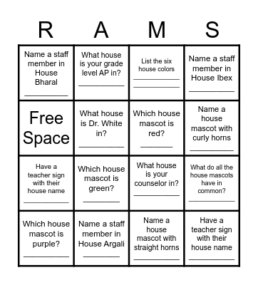 *RAMS House Bingo* Bingo Card