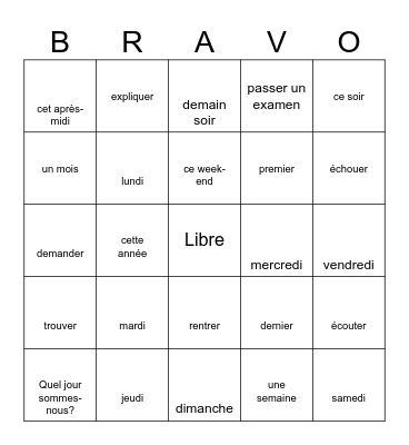 2B Une semaine au lycée Bingo Card