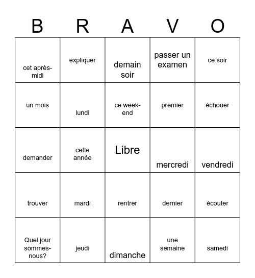 2B Une semaine au lycée Bingo Card