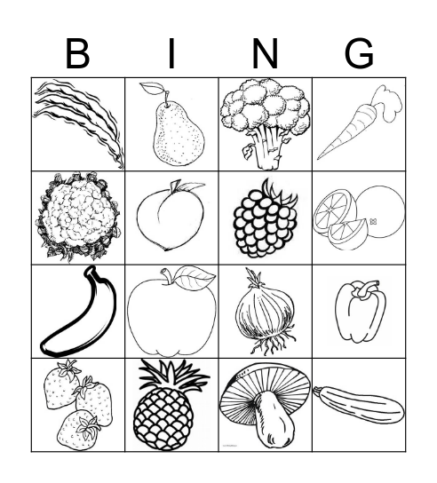 La nourriture Bingo Card