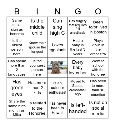 Baby bee shower Bingo Card