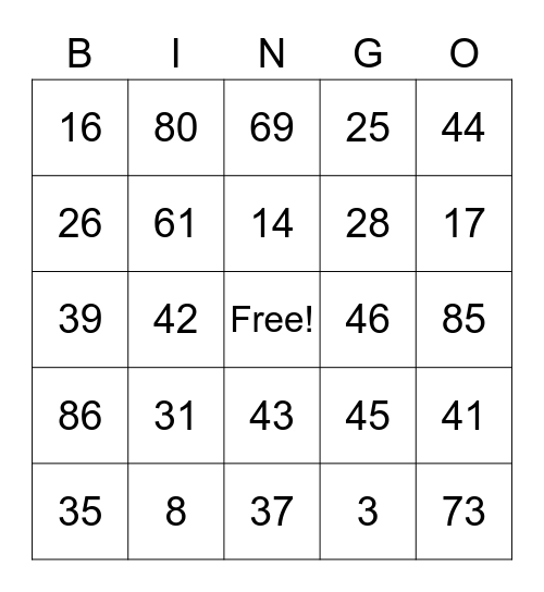Compliment Bingo Card