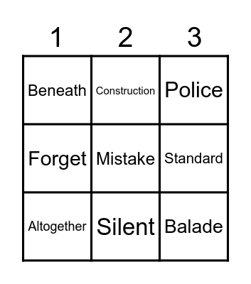 Vocab Bingo #1 Bingo Card