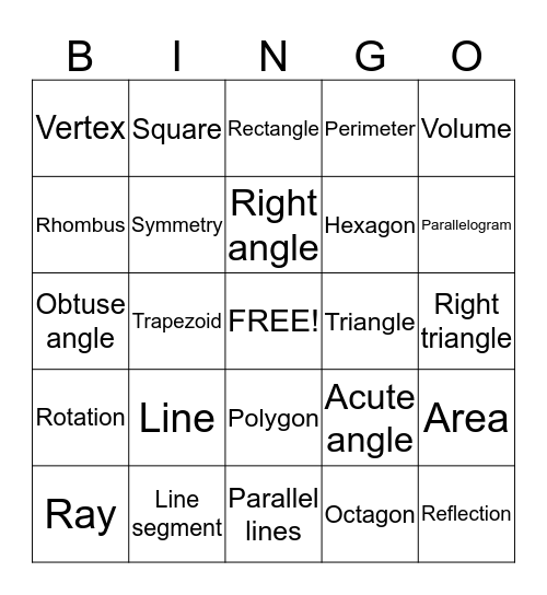 Geometry Bingo Card