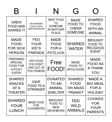 COOPERATION+FOOD Bingo Card