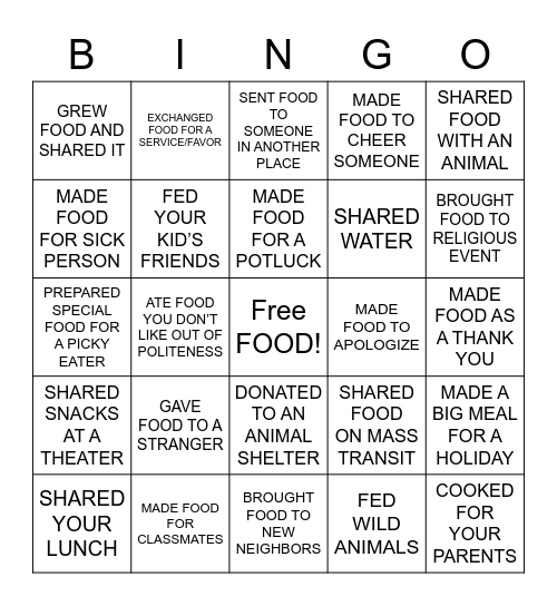 COOPERATION+FOOD Bingo Card