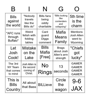 Bennett's Bills Fantasy 2022 Bingo Card