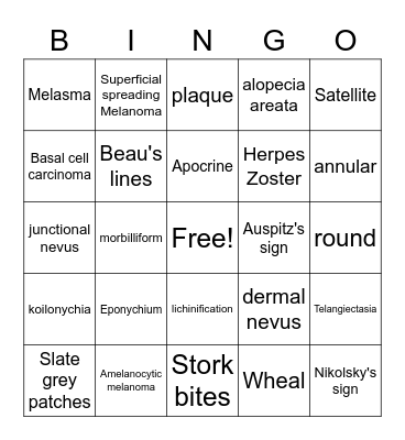 N540 Derm Bingo 2022 Bingo Card