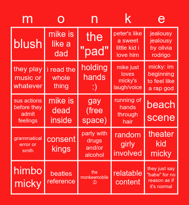 monkees fanfiction bingo Card
