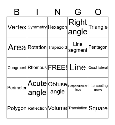 Geometry Bingo Card