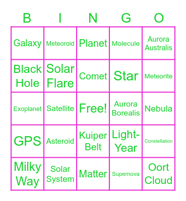 Space Lingo Bingo Card