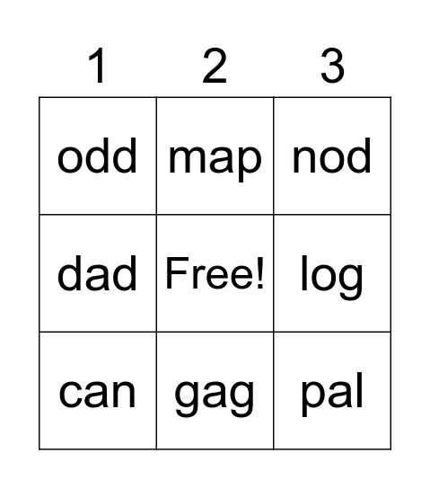 l, m, n, o, p Bingo Card