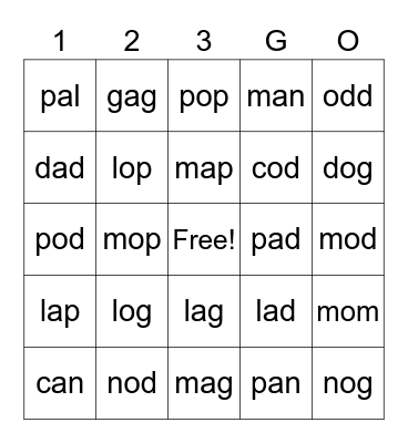 l, m, n, o, p Bingo Card