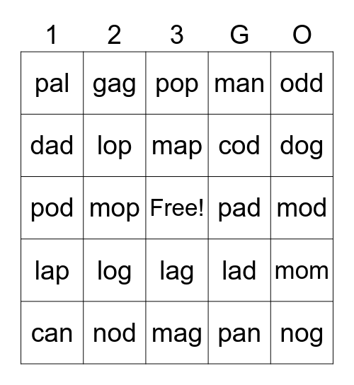 l, m, n, o, p Bingo Card