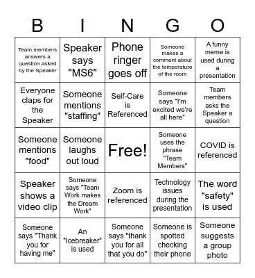 MS6 Staff Retreat Bingo! Bingo Card