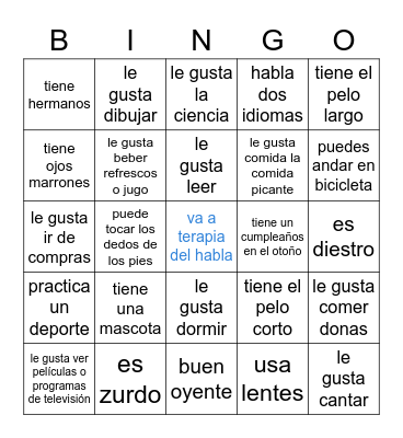 Getting To Know You Bingo Card