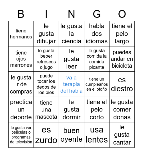 Getting To Know You Bingo Card