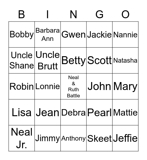 Battle Family Bingo Card