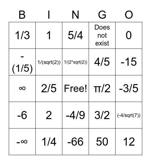 Limits! Bingo Card