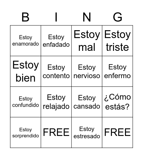 Emociones Bingo Card