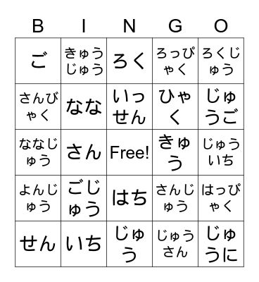 Number Bingo Card