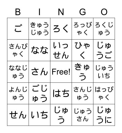 Number Bingo Card