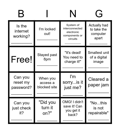 Tech-o Bingo Card