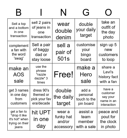 Levi's Bingo Card