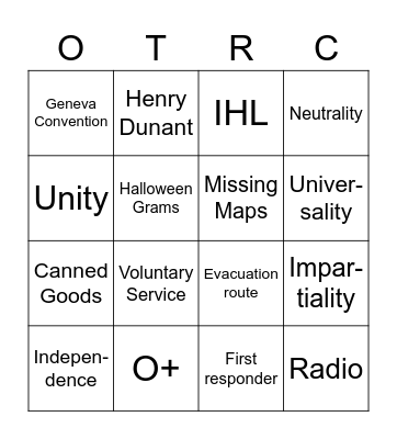 Red Cross Bingo Card