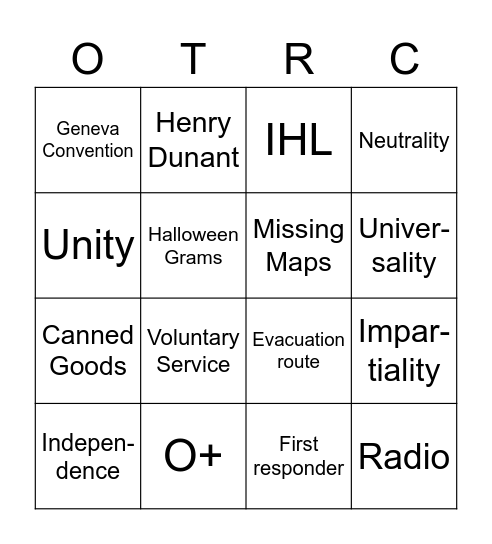 Red Cross Bingo Card