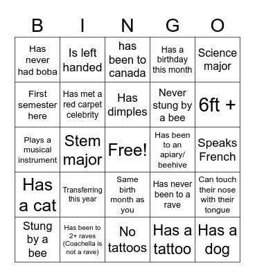 Bee-ngo Bingo Card