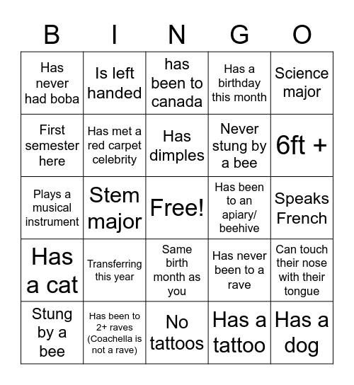 Bee-ngo Bingo Card