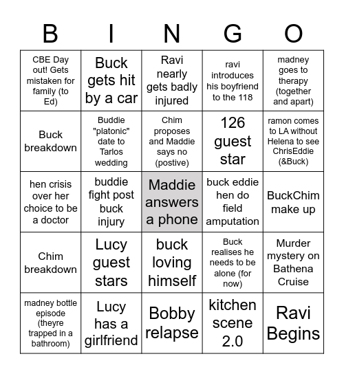 9-1-1 BINGO Season Six (A) Bingo Card