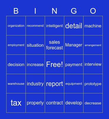 Grammar Words Bingo Card