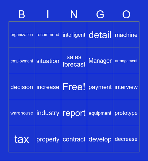 Grammar Words Bingo Card