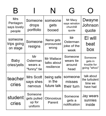 Yr 12 Grad 2022 Bingo Card