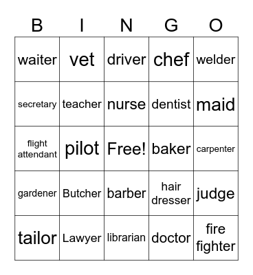 OCCUPATION Bingo Card