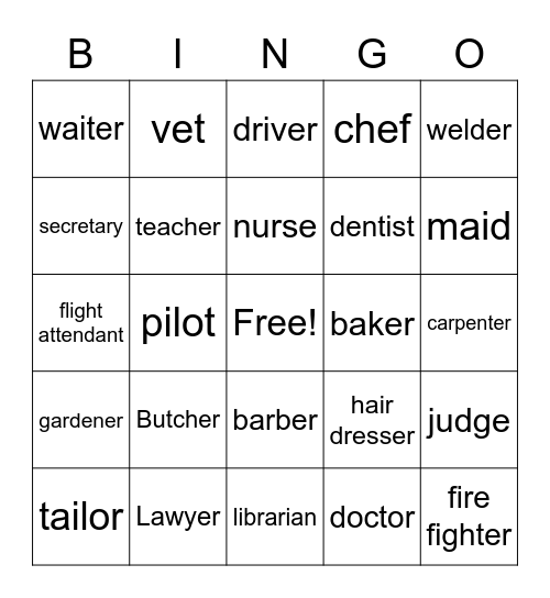 OCCUPATION Bingo Card