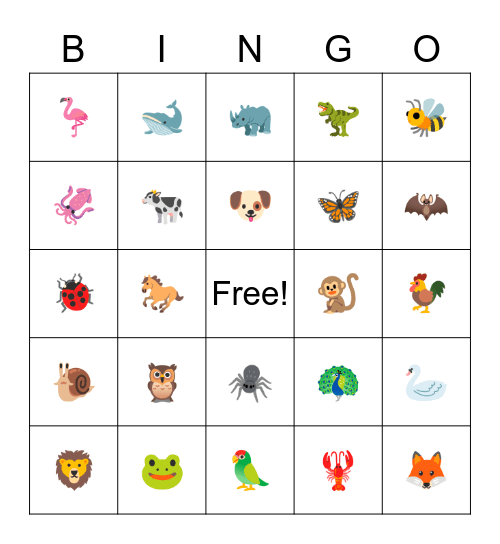 Bingo สัตว์โลกน่ารัก Bingo Card