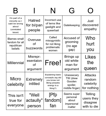 Chronically Online Argument Bingo Card