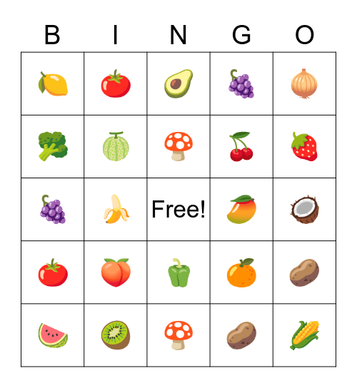 ผัก-ผลไม้ Bingo Card