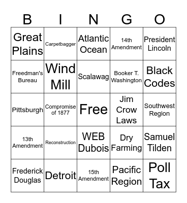 Reconstruction Bingo Card