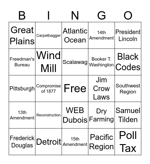 Reconstruction Bingo Card