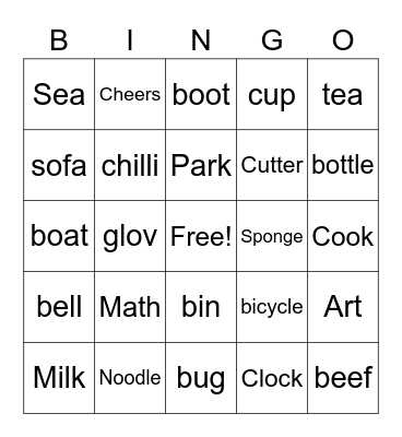 คำศัพท์ภาษาอังกฤษ Bingo Card