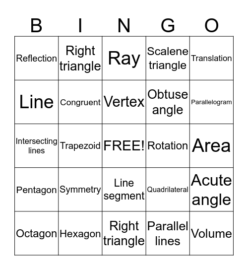 Geometry Bingo Card