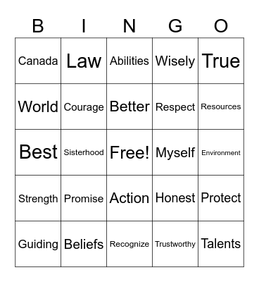 Guide Promise and Law Bingo Card