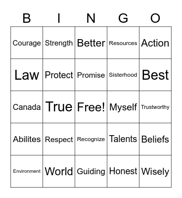 Guide Promise and Law Bingo Card